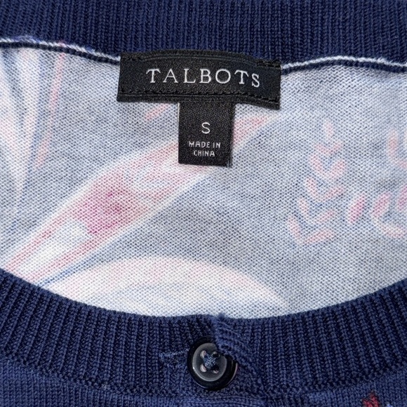 Talbots Charming Collection Blue & Pink Winding Paisley Cardigan Sweater Sz S - Picture 8 of 13